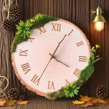 12 インチ年輪壁時計シミュレーション植物苔装飾サイレント壁時計木の枝ポインター時計家の装飾