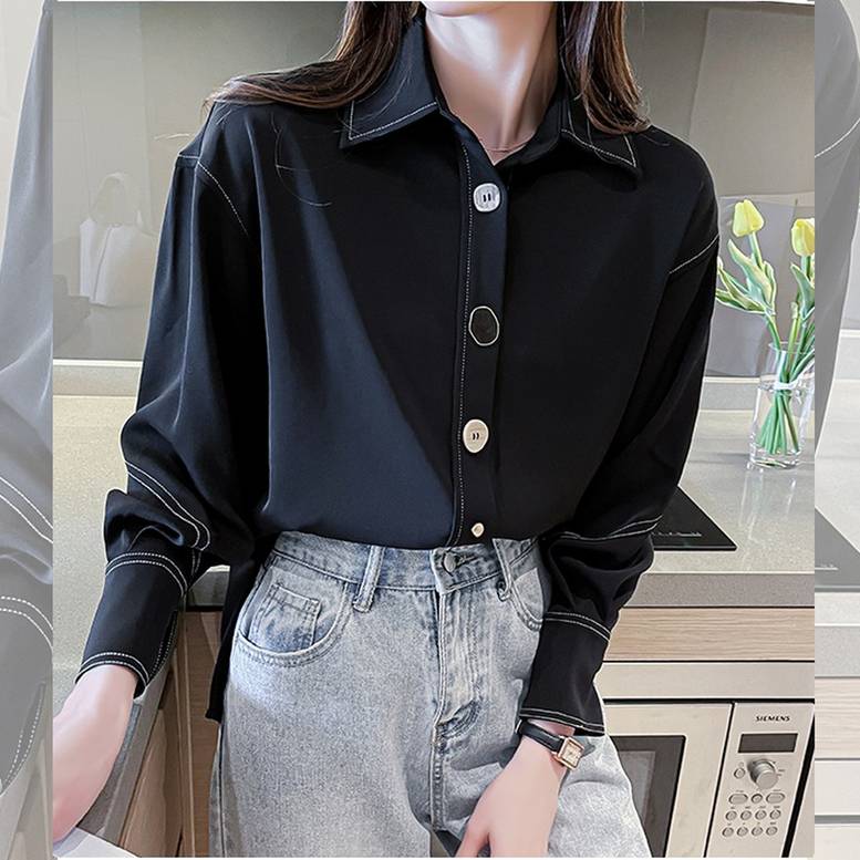 レディース ボタンデザイン シャツ トップス シャツ ブラウス 長袖 襟付き 大人可愛い きれいめ 4,784円