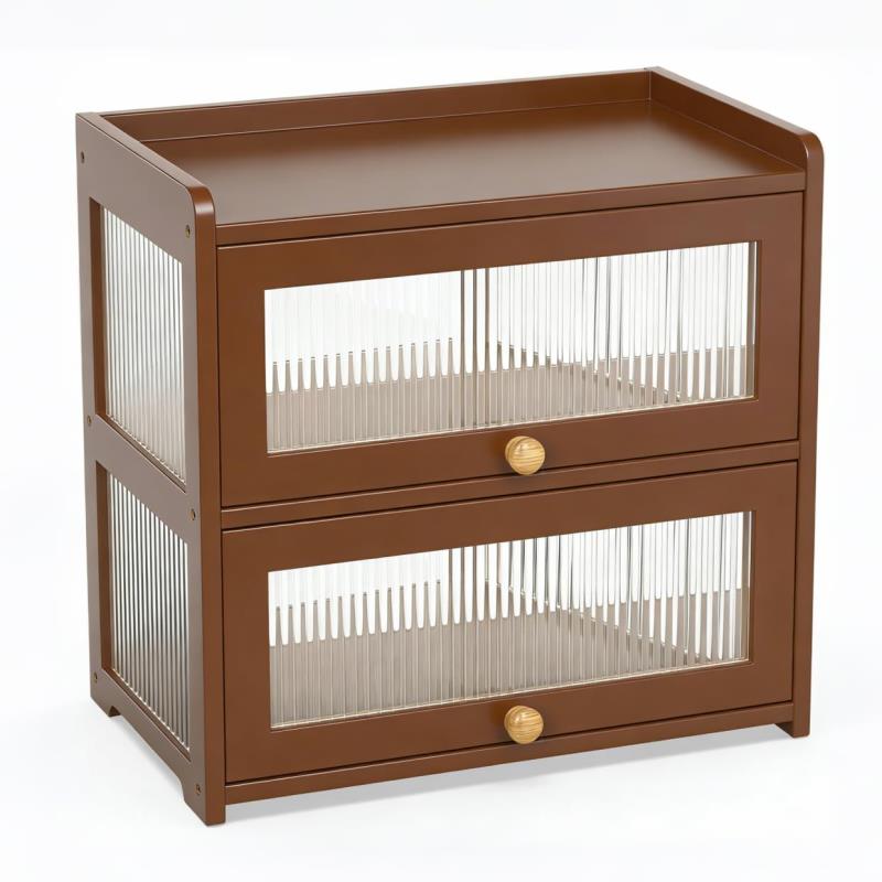 BAMBANG 卓上収納棚 キッチンキャビネット レンジ台 アクリル扉 二重構造 竹製パンケース付き カウンタートップ 茶色 台所収納 ブランド: BAMBANG