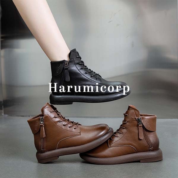 本革 ブーツ レディース 裏起毛 厚底 ショートブーツ 編み上げ レザーブーツ レースアップブーツ 幅広 シューズ 靴 くつ 軽量 美脚 きれいめ おしゃれ 大きいサイズ 小さいサイズ 脚長w