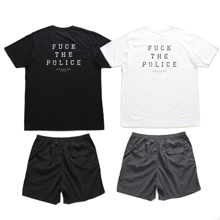 ACE FLAG 上下セット 半袖 ブランド Tシャツ ハーフパンツ メンズ 春夏用 全2色 大きいサイズ エースフラッグ セットアップ ナイロンパンツ Fuck
