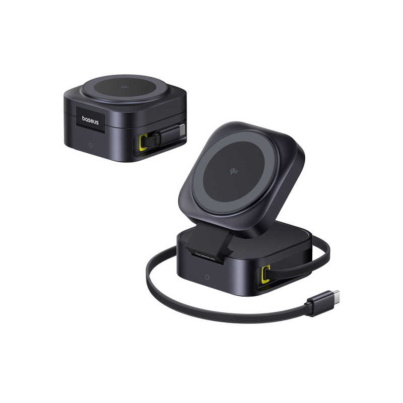 BESEUS　PicoGo 2-in-1 急速充電器 67W 巻き取り式USB-Cケーブル内蔵 Qi2対応 Cosmic Black　P1027680012300