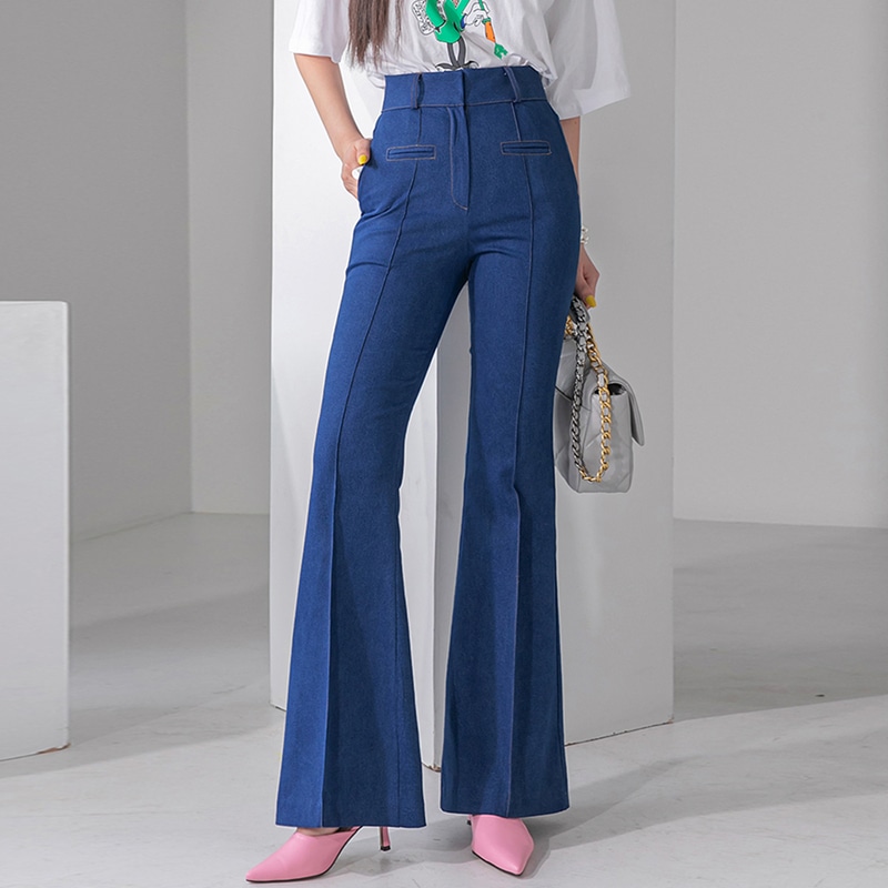 PJ438 ハイウエストスリムロングブーツカットジーンズ 11,429円