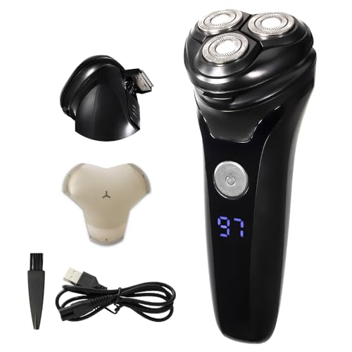 【キャップ付き・軽量・持ち運び便利・水洗い可】アイリスプラザ アズマ 電気シェーバー 髭剃り 回転式3枚刃シェーバー 電動髭剃り 防水乾湿両用 丸洗い可 軽量持ち運び便利 USB充電 キワ剃り刃付き