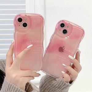 14pro 女性 携帯電話ケース Apple 13 Iphone15promax 11/12 ソフトに適したピンクスマッジグラデーション英語