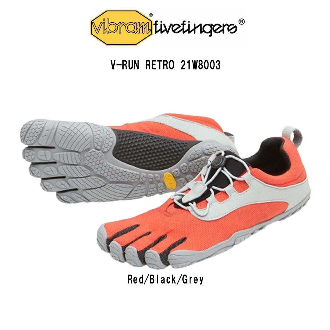 Vibram FiveFingers レディース 五本指 レトロ ランニングシューズ トレーニング 室内 レッド グレー女性用 V-Run RETRO 21W8003