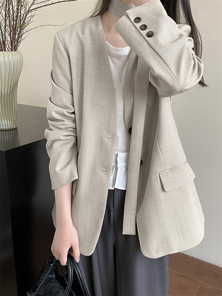 早い者勝ち 春の大人カジュアル 2025新作Vネックジャケット レディース 通勤おしゃれコーデ シンプルモダン 5,186円