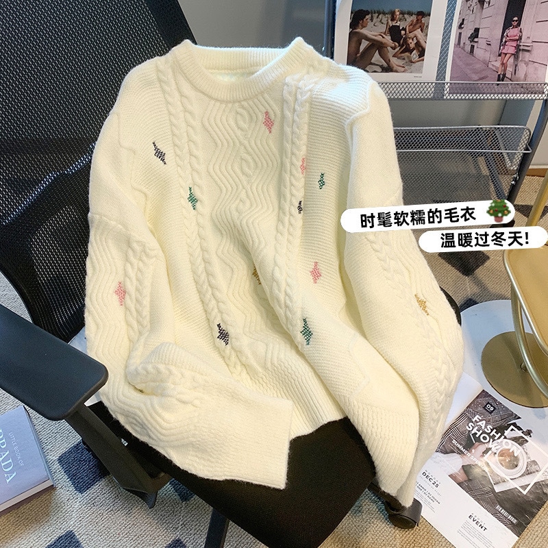 日本のレトロなかわいいソフトワクシーツイストセーター女性の秋と冬の怠惰なスタイルルーズプルオーバーアウターニットトップ