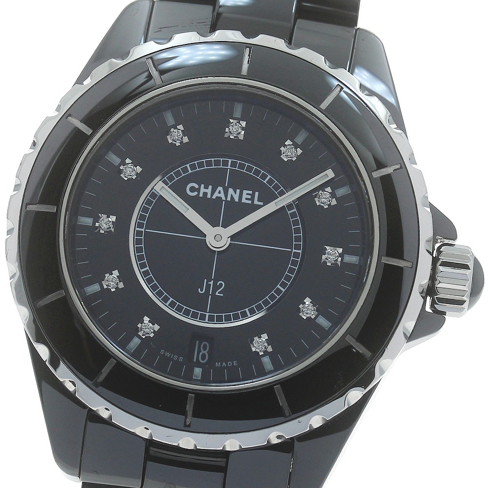 シャネル CHANEL H2124 J12 デイト 黒セラミック 11Pダイヤ クォーツ メンズ 良品 _874258【中古】
