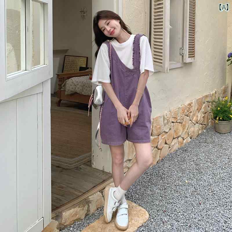 サロペット パンツ レディース オーバーオール つなぎ 夏 ショート丈 カジュアル パープル 5,982円