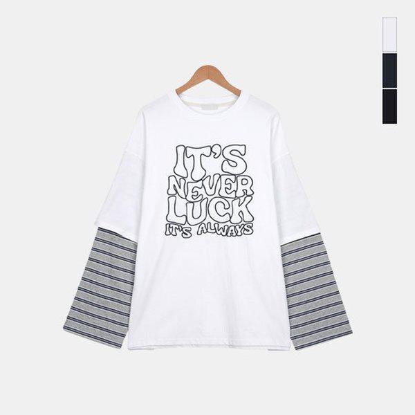 メンズ デイリー レタリング フェイクレイヤード 長袖 ボクシーTシャツ SMIL001