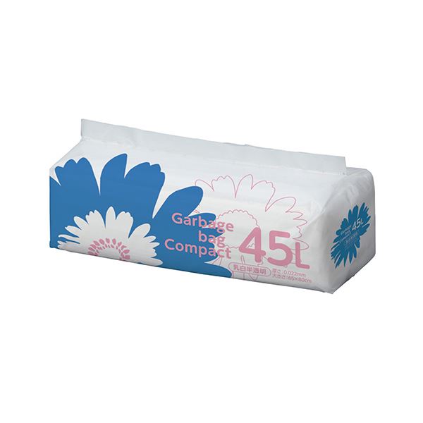 TANOSEE ゴミ袋 コンパクト乳白半透明 45L 1セット（600枚：50枚x12パック）