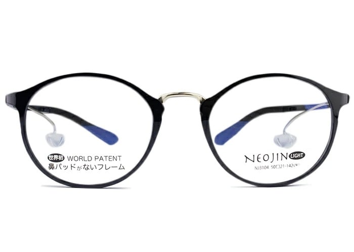 ネオジン NEOJIN nj3104 c.10 ブラック 最軽量モデル 鼻パッドなし メガネ めがね 眼鏡 ノーズパッドなし レディース