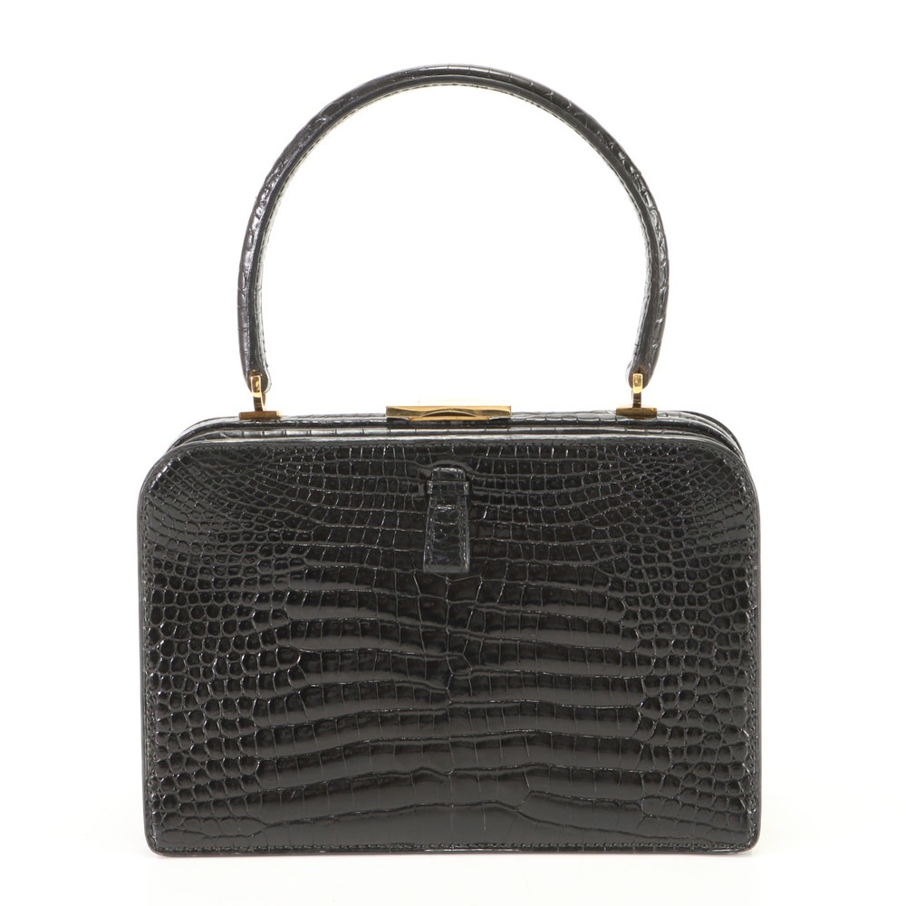 美品 ヴィンテージ クロコダイル レザー ハンドバッグ トート 本革 ブラック 黒 レディース MMM 0827-M10 中古