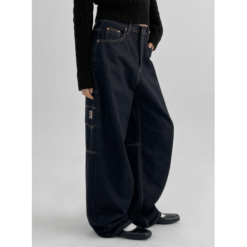 Black Up [秋新品] Urandi ノンフェードローカーペンダーデニムパンツ