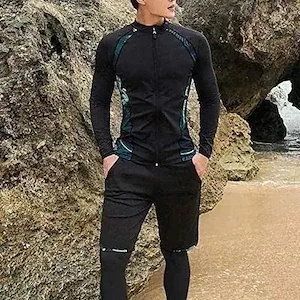 Qoo10-ラッシュガード メンズ フィットネス水着 上下 セット 長袖 前開き レギンス サーフパンツ フィットネス 男性 3点セットUVカット温泉 ビーチ 水泳 スイミング メンズ 競泳 吸汗 速