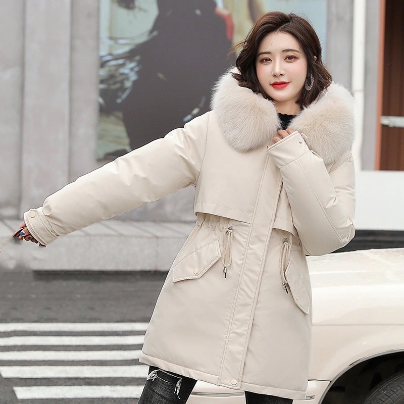 人気沸騰中綿コートレディース中綿ジャケットコート冬服ファーコート体型カバージャケット厚防寒物フェイクファーフード付き秋冬着痩せ無地アウター