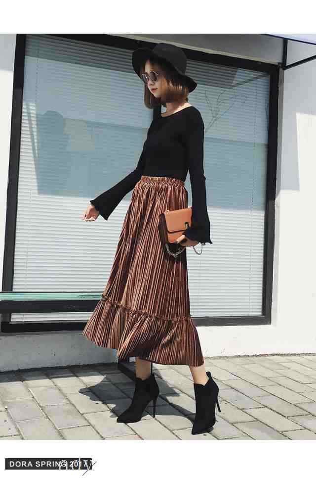 【2025新作入荷】ミモレ丈　ベロア　スカート　フレア　ウエストゴム　フリーサイズ　フェミニン　0668