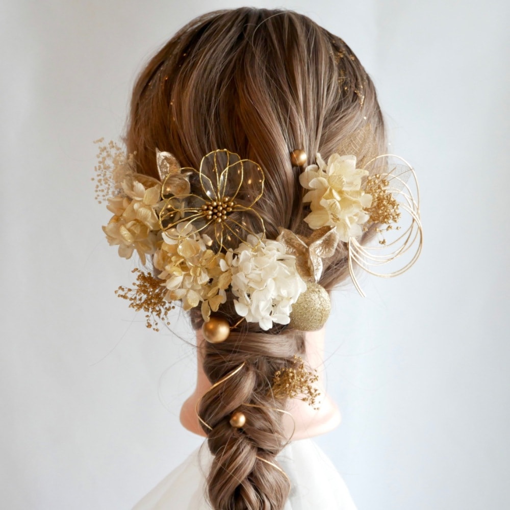 【祝祭の美しい髪飾り】和装髪飾りかんざしカシャ成人式ウエディング小物振袖永遠の花髪飾り