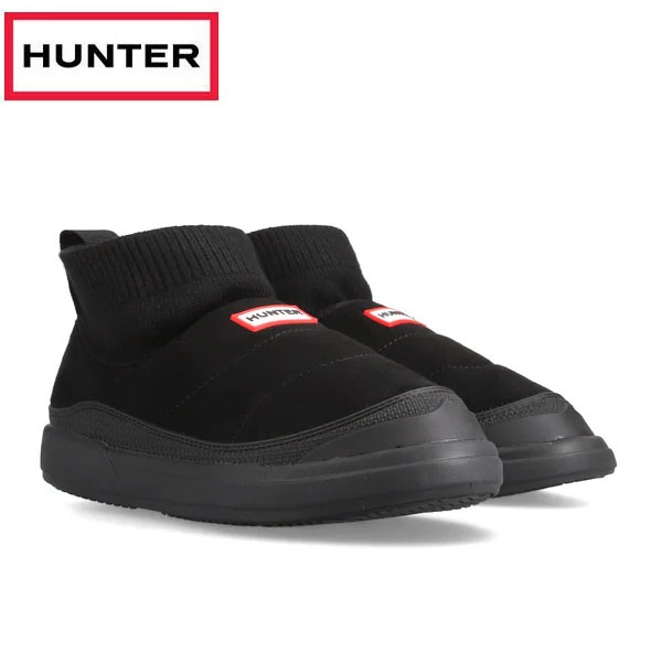 ハンター HUNTER ユニセックス イン アウト ビーガン スエード ニッテッド カフ ブーツ ブラック UFS7115REN-BLK シューズ