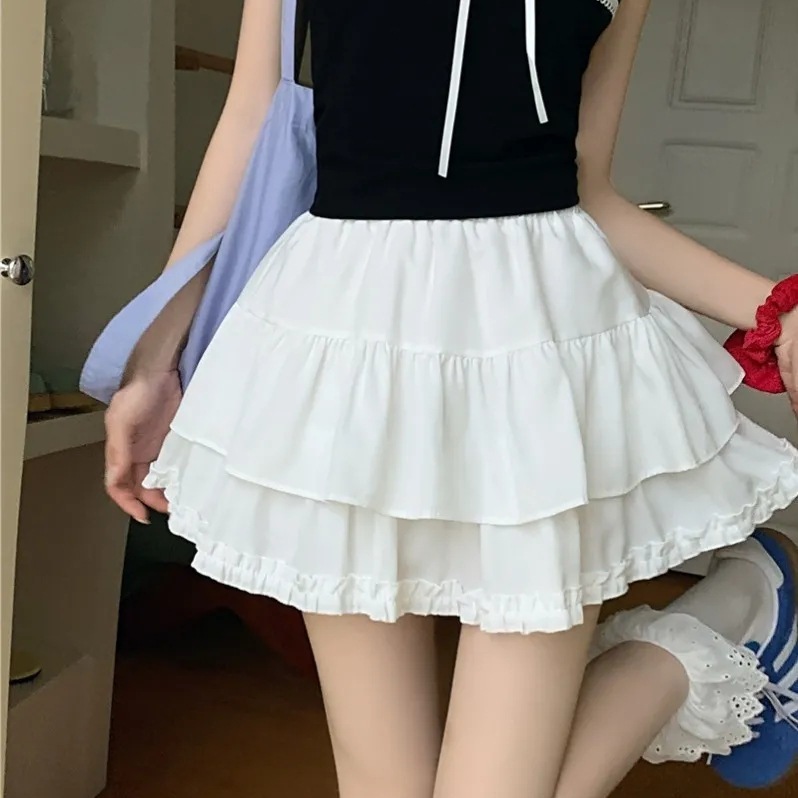 【1つ買うと10つ無料】夏の女性のためのふくらんでいるスカートハイウエストスリムロータスリーフエッジアンチエッジポジュアーケーキスカートトレンディ