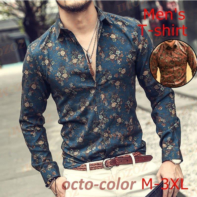 Qoo10] シャツ メンズ 長袖 花柄 花柄シャツ