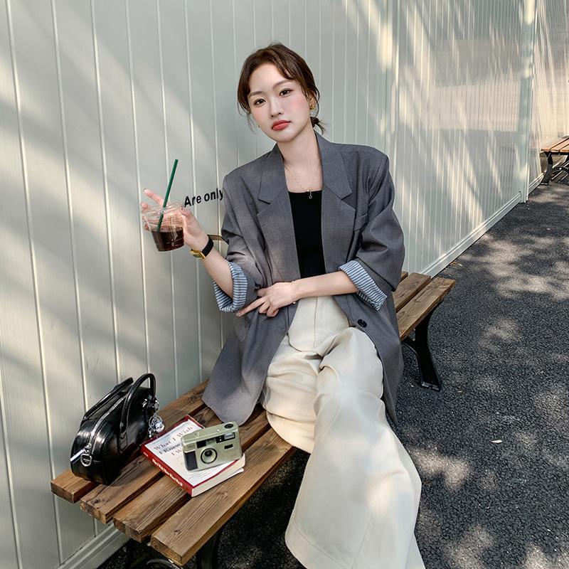 秋 冬 スーツアウター グレー カジュアル 韓国ファッション 新作 高級感 ゆったり スーツ レディース