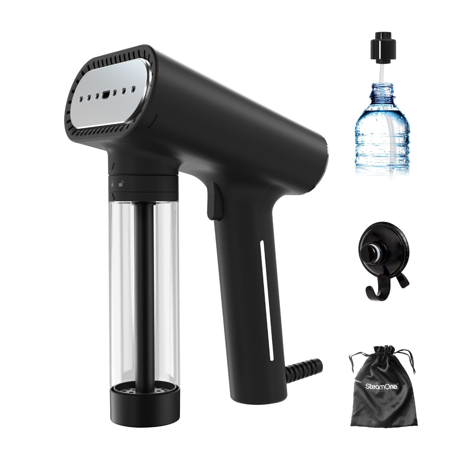 スチームワン(SteamOne) 衣類スチーマー S-Nomad NS1750B ブラック 軽量/パワフル18gスチーム/30秒起動/容量150ml/ペットボトルで連続使用可能