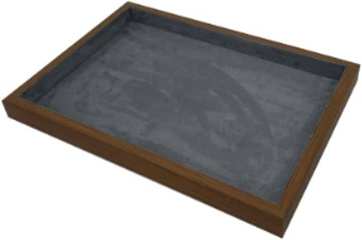 ジュエリートレイ アクセサリーケース フラットトレイ 木製 展示用 小物置き 高級 仕切りなし ダークグレー