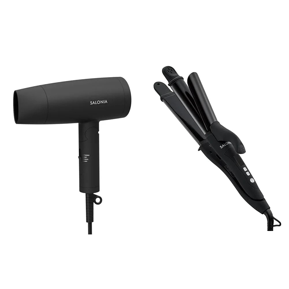 スピーディーイオン ドライヤー 【ブラック】 ヘアドライヤー 大風量 速乾 軽量 マイナスイオン SL-013BK 2WAYストレート&カールヘアアイロン 32mm プロ