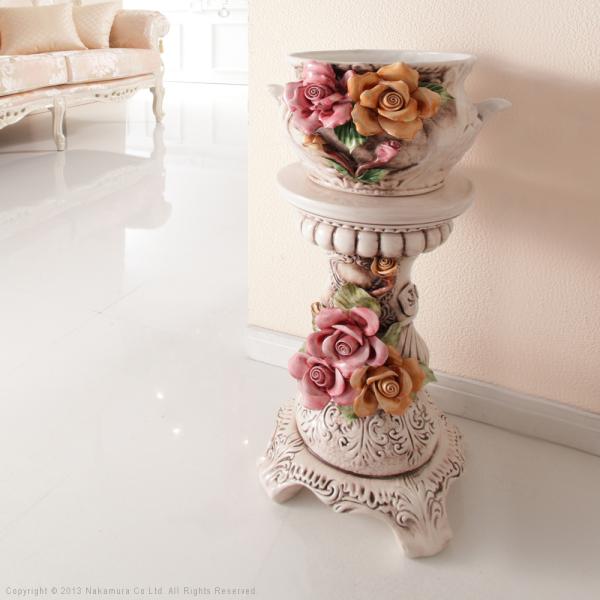 プランターラック コラムポット 陶器 スタンド ヨーロピアン 中世 クラシック 西洋 高級感 レトロ アンティーク調 花 植物 装飾 インポート 輸入品 イタリア製