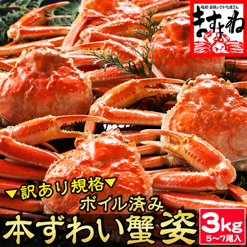 メガ盛り3kg！（訳あり）ボイルずわい蟹 姿 (合計3kg前後（5-7尾）) ズワイ蟹姿　茹で蟹 ボイル姿蟹【ギフトのし対応】