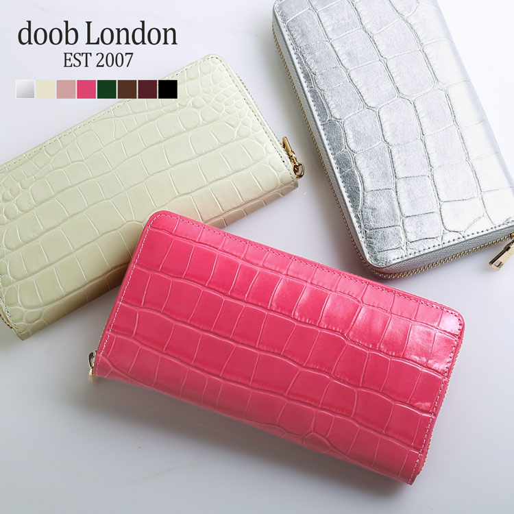 レディース 財布 本革 ラウンドファスナー 長財布 doob London ブランド ドゥーブロンドン イタリアン レザー 牛革 クロコダイル型押し ゴールド 金具 ラウンド財布 プレゼント 母の日