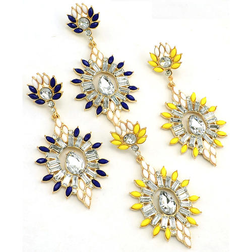 リーメスビジューファッションピアス 1ペア販売 両耳 ブルー マリン イエロー チャーム 揺れる 大きい キラキラ アクセサリー 女性 彼女 プレゼント レディース 母の日 ew-00-00553