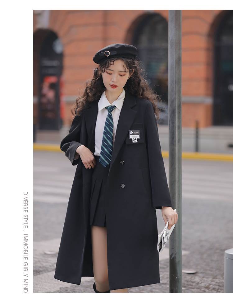 アウター コート 上着 スーツ ミディアム丈 袖あり 長袖 Vネック 襟付き ストレート ダブルブレスト ポケット 前開き ボタン 個性的 レディース かわいい カジュアル かっこいい レトロ こなれ