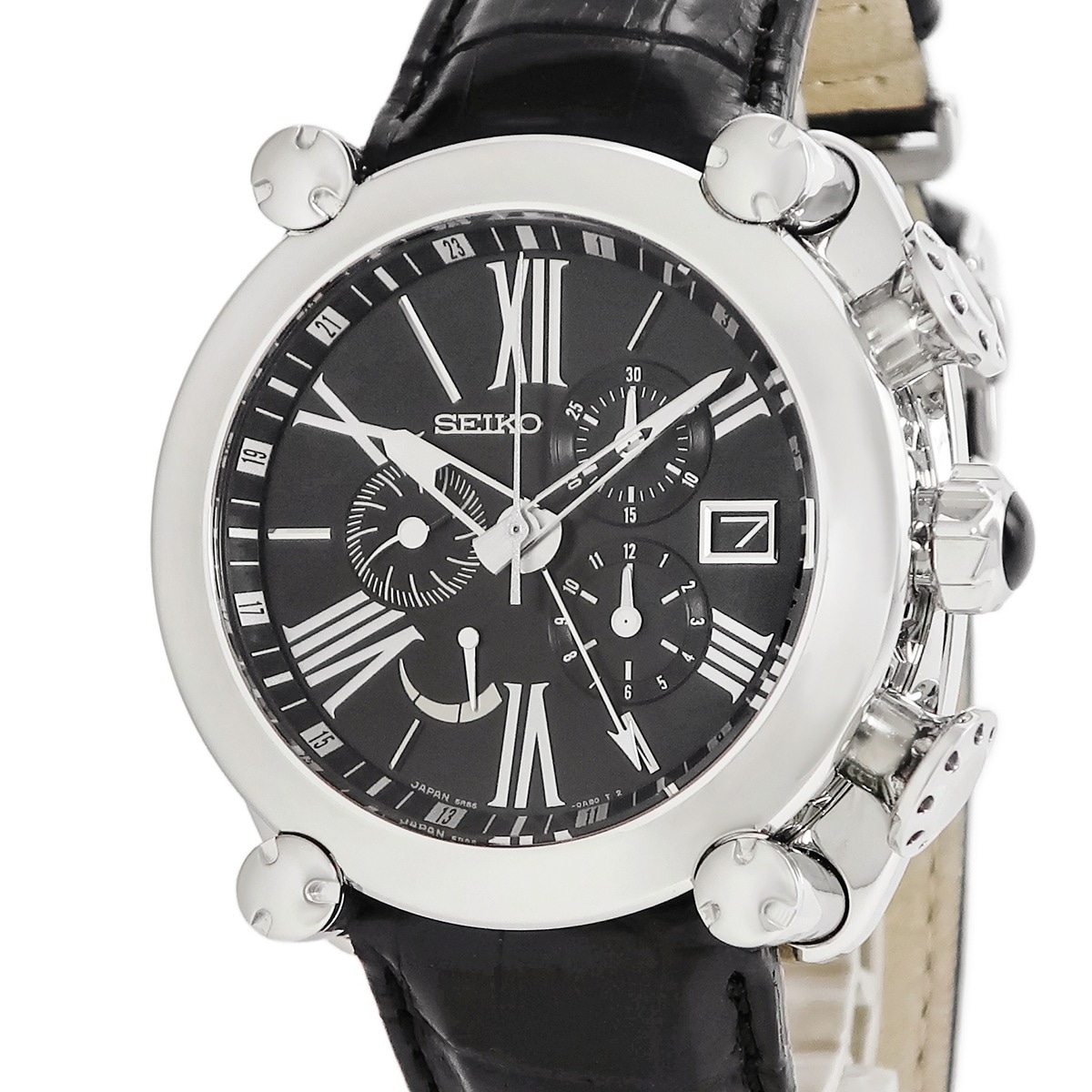 ガランテ クロノグラフ SBLA049 5R86-0AB0 自動巻き メンズ ブラック 黒 デイト ローマン バー スモセコ 3年保証