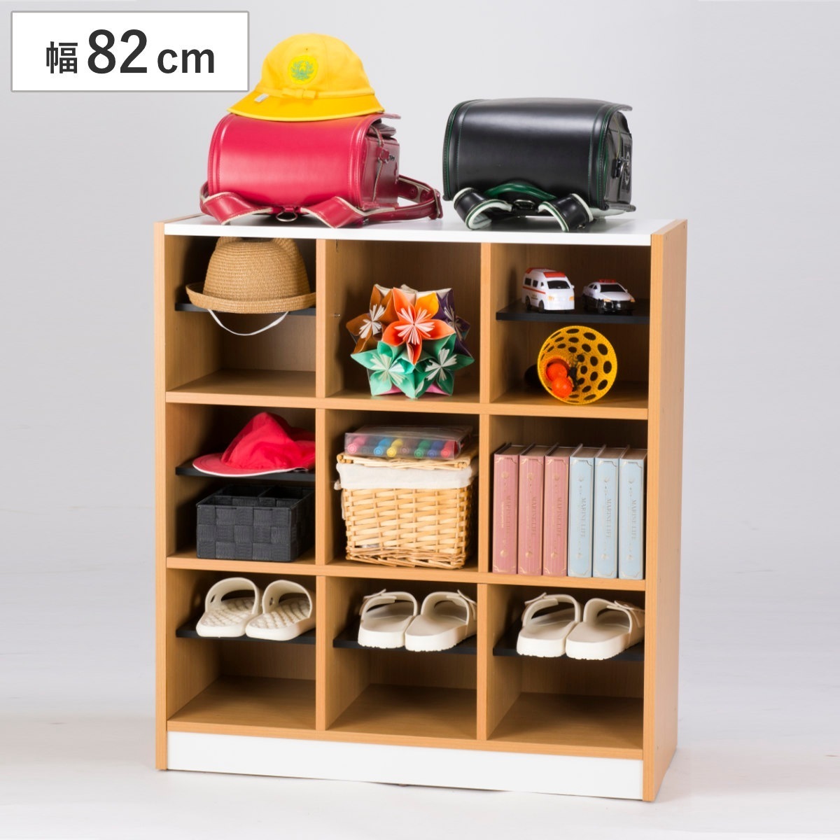 木製ラック 幅82cm 3列3段 玄関収納 フリーラック ランドセルラック 下駄箱 スリッパ収納 靴 収納 シューズボックス 幅82 奥行35 高さ90 収納ボックス 玄関 靴箱 靴棚