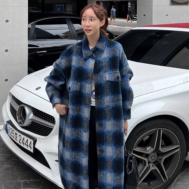 レディースチェック柄 ロングコート 人気アウター ゆったり