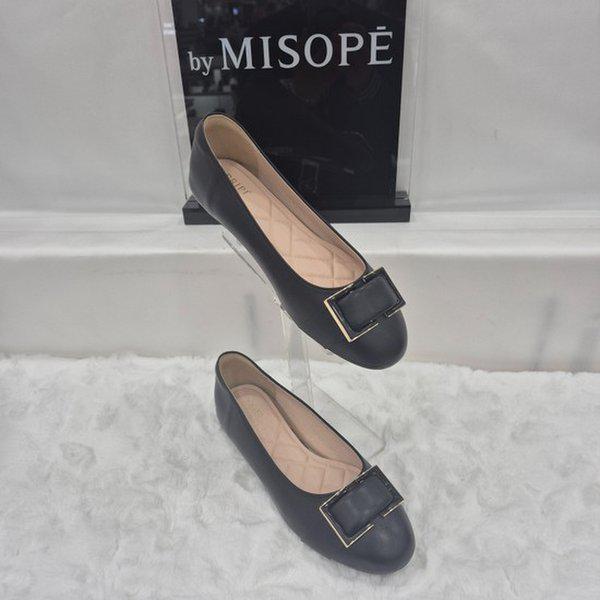 By 女性 スクエア装飾 フラット シューズ 112HT435FS005 BLACK 1 JJ