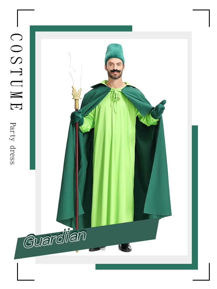 ハロウイン衣装 大人 オズの魔法使い オズ国 兵士 キャラクター衣装 マント マント着 ガウン着 ひげ 衛兵 ガード 貴族 伯爵 王冠 王子様 国王様 大人用 男性 メンズ 衣装 コスプレ 緑 セット