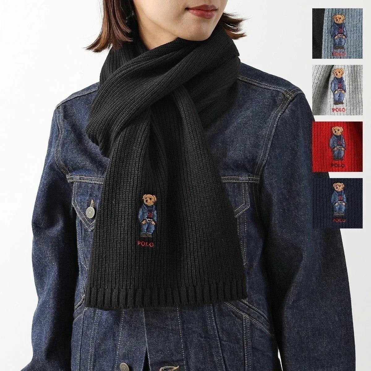 Polo Ralph Lauren ポロ ラルフローレン マフラー PC1269 レディース ポロベア ロゴ 刺繍 リブ編み ウールブレンド カラー5色