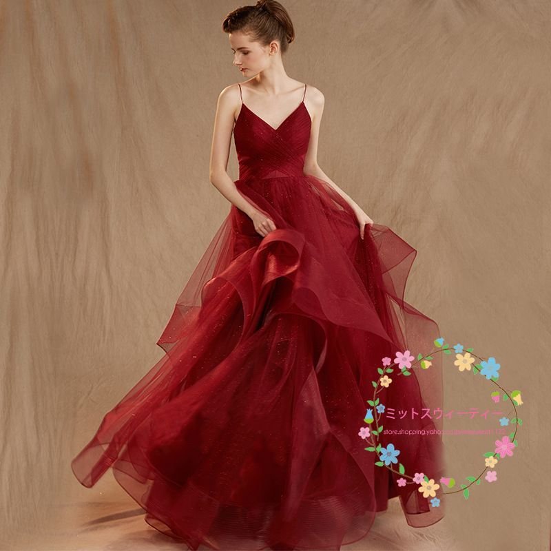 カラードレス 演奏会 ワインレッド ロングドレス 披露宴 パーティードレス 結婚式 フォーマル イブ