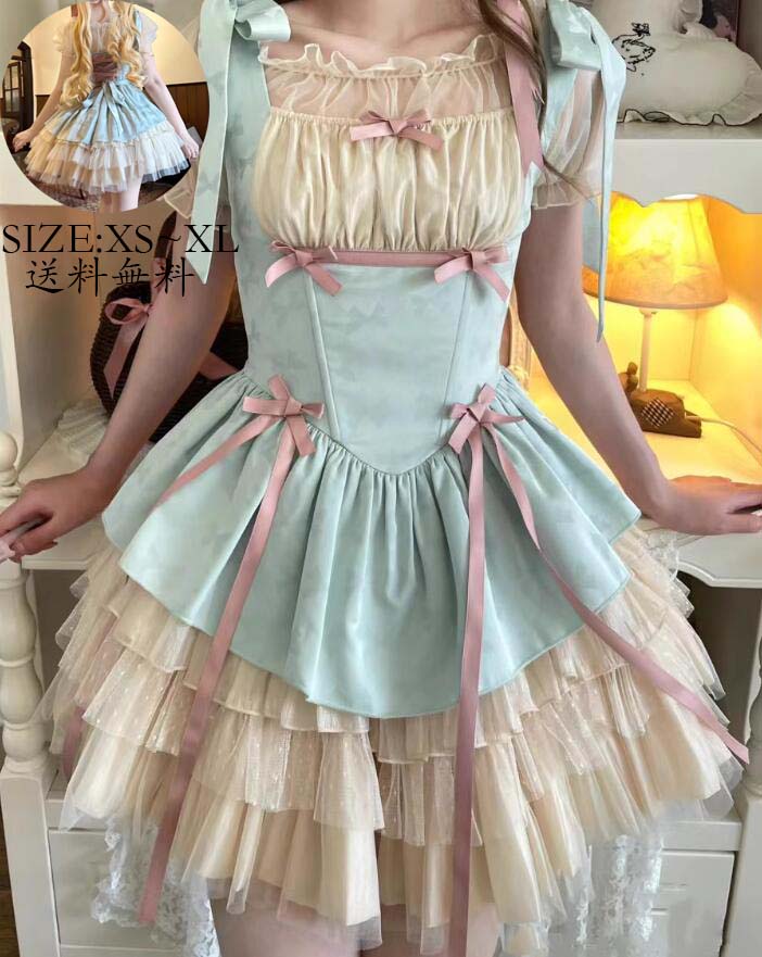 新しい ワンピース コスチューム 衣装 ロリータ風 Lolita ウエディングドレス 日系女子中高生 コスプレ 演出服 レディース 可愛い イベント衣装 切り替え風 ワンピ 学園祭 文化祭 日常 写真