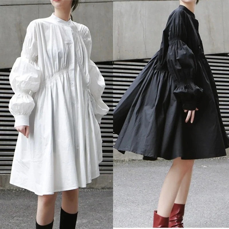 【J.Fashion】 ブラウス風 シャツワンピース スリット 大きい袖 Aライン裾 体型カバー チュニック ショートワンピース 体型カバー 日焼け止め メガ割30%までに制限