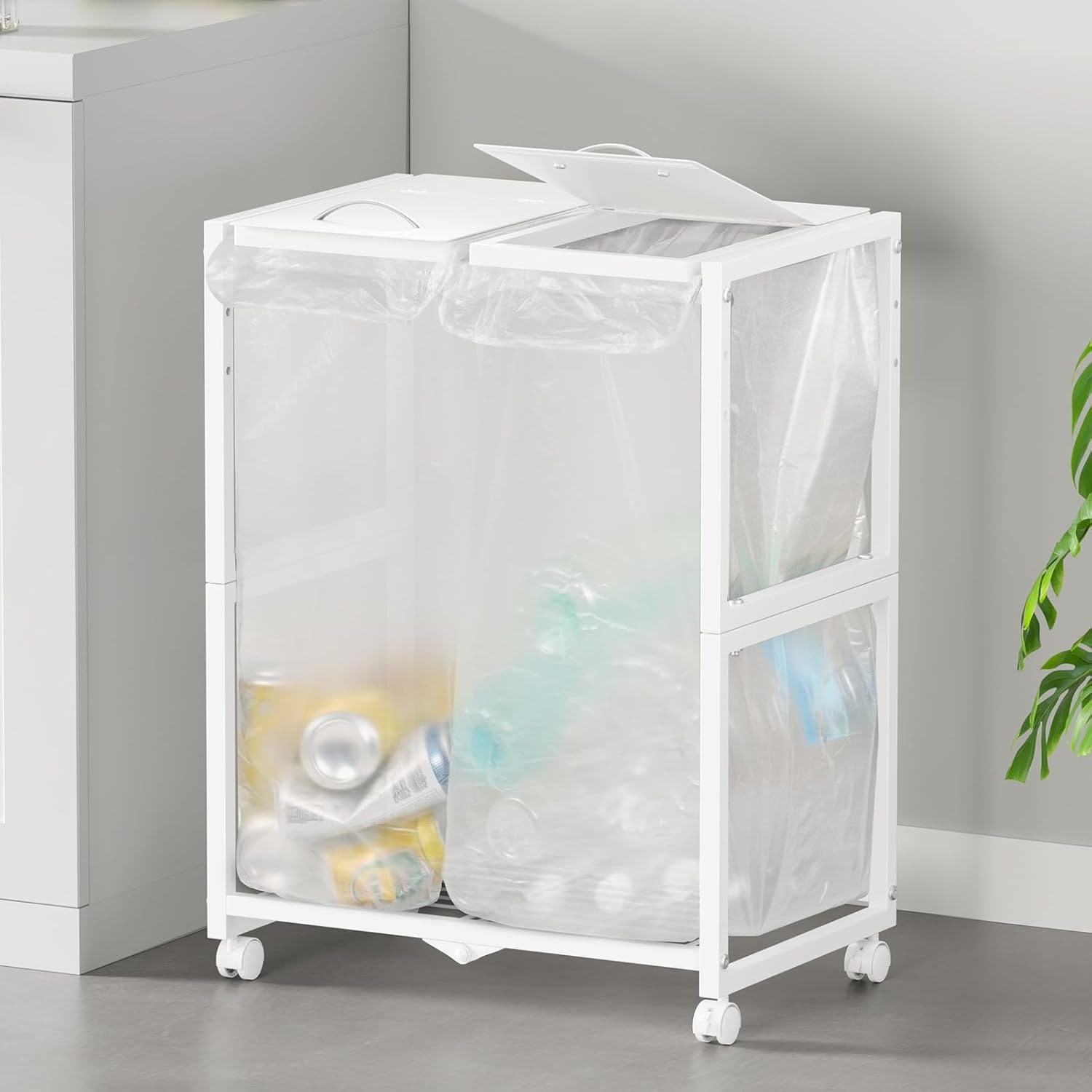 2分別 ゴミ袋ホルダー 幅48cm 高さ三段調節 10-55L対応 蓋付き キャスター アジャスター ダストワゴン