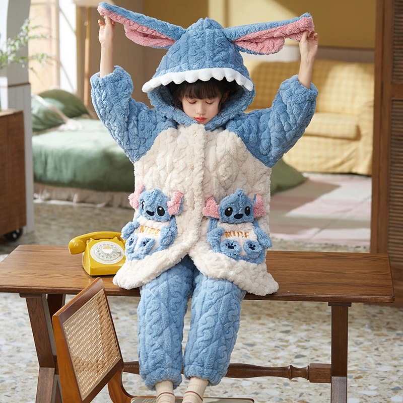 通学 冬のフランネル女の子パジャマ厚手挟み綿スティッチ子供サンゴ絨毯保温大童女の子セット 保育園 小学部