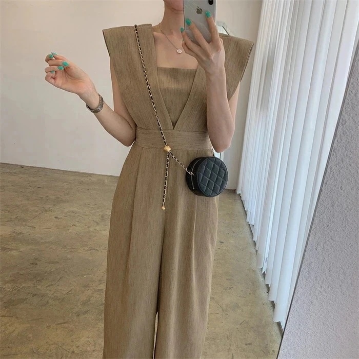 オールインワン サロペット レディース ワイドパンツ パンツ ノースリーブ 無地 ワイド おしゃれ ゆったり 体型カバー 着瘦せ カジュアル 細見え シンプル ナチュラル 通勤L リゾート マ