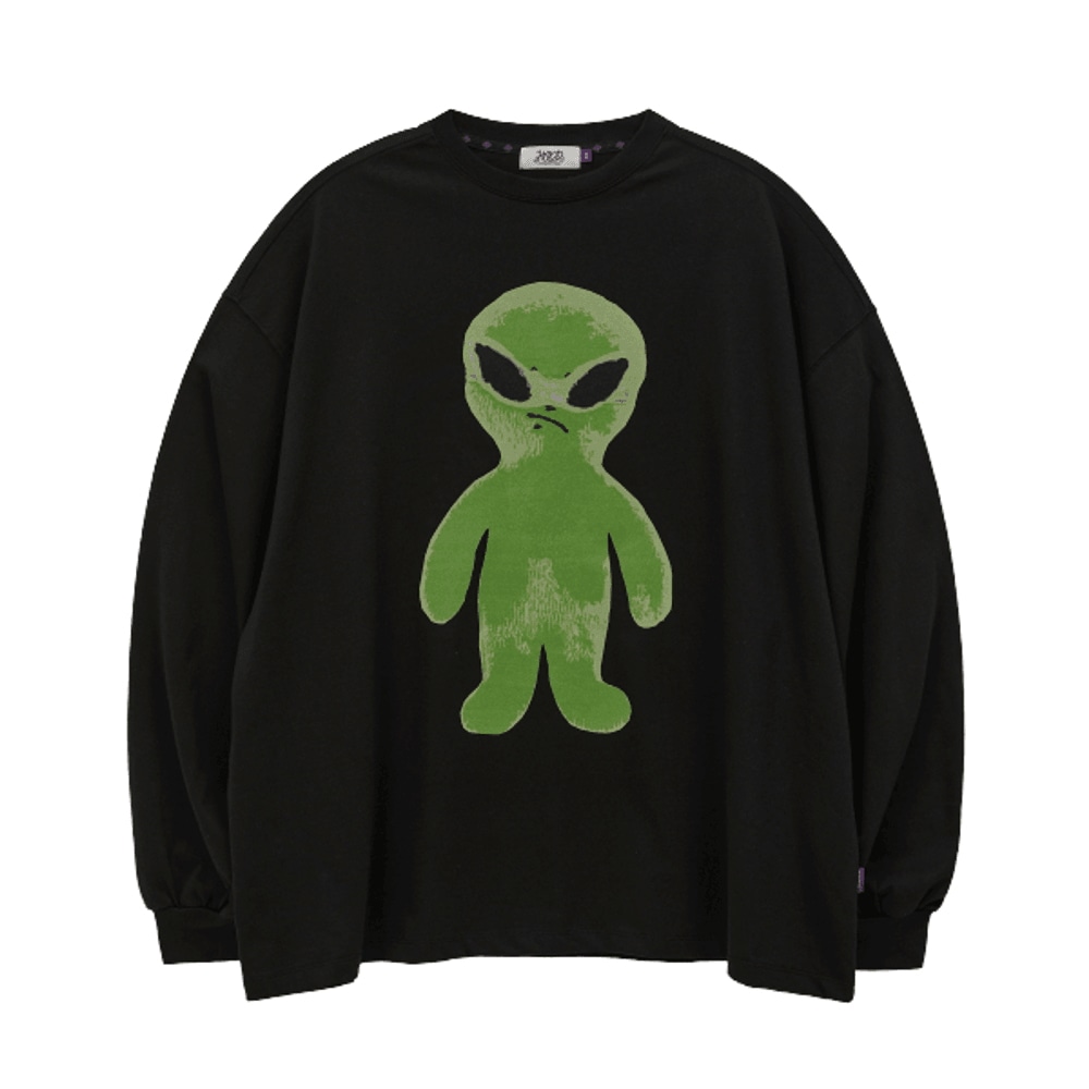 エイリアン グラフィック オーバーフィット ロングスリーブ Tシャツ ブラック