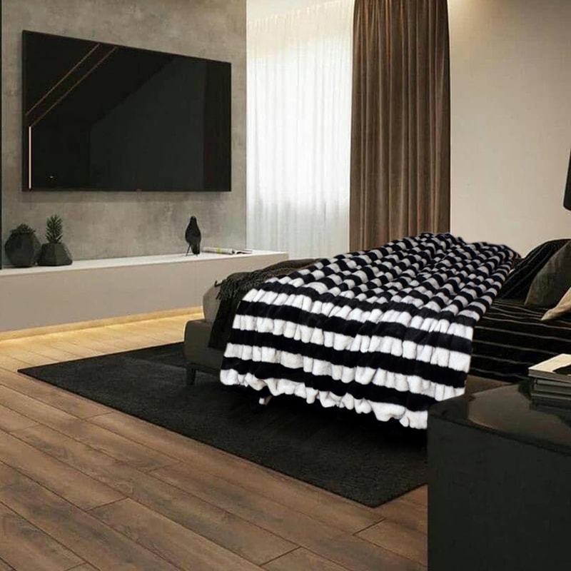 韓国式柔らかい弾力のもじゃもじゃ毛皮の毛布シマウマパンダ黒と白永遠LUXURYストライプのソファの蓋をする毛布