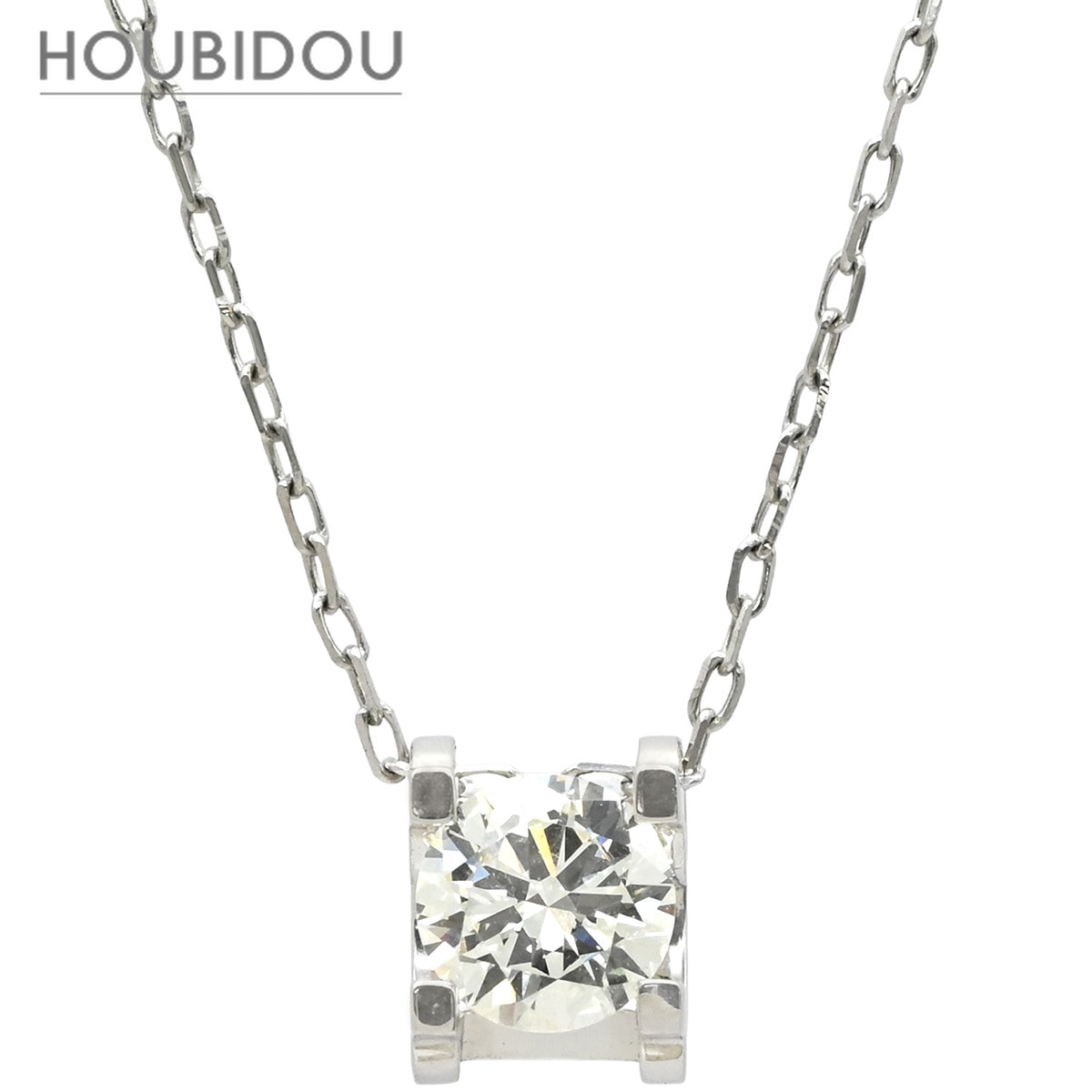 ネックレス ダイヤモンド 0.50ct ペンダント ホワイトゴールド スクエア 1P 1粒 1石 ラウンドブリリアントカット 18K 750 WG 18金 【中古】
